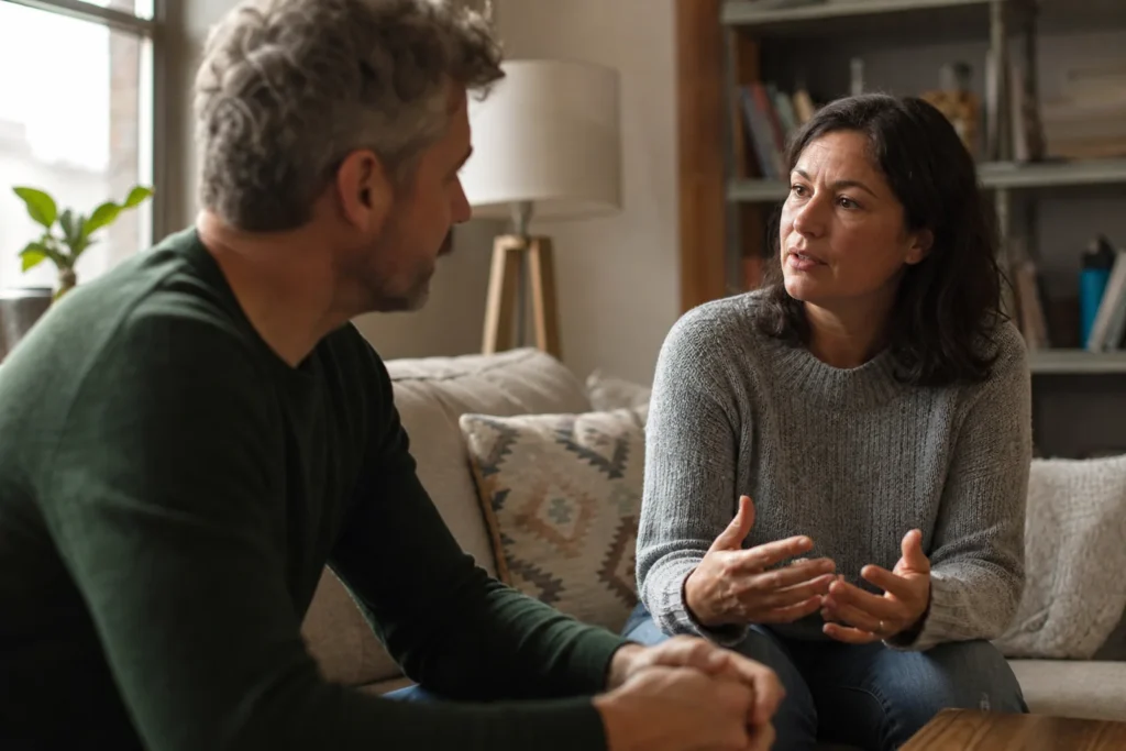 An adult discussing sexual health with a healthcare professional