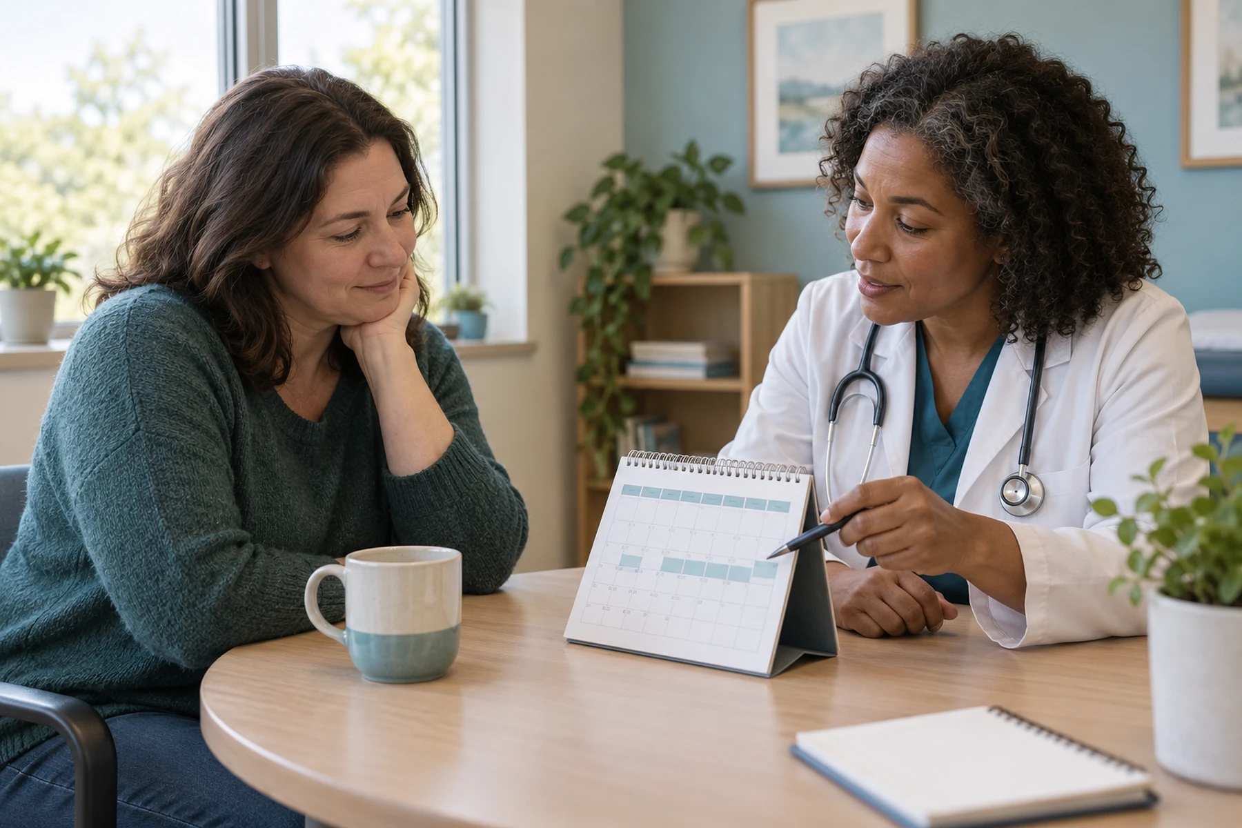 Patient and clinician reviewing progress notes during a follow-up visit